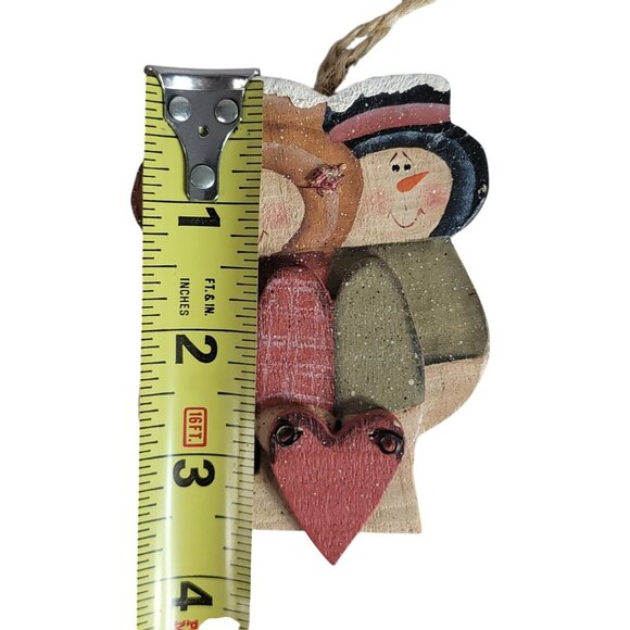 Snowman Couple Wood Ornament Smiling Rustic Farmhouse Folk Art Vintage READ - Picture 8 of 8